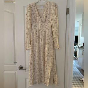 Reformation Cream Long Sleeve Polka Dot Dress